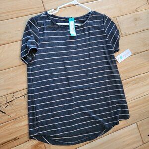 NWT Pink Clover Grey Striped Tee- medium